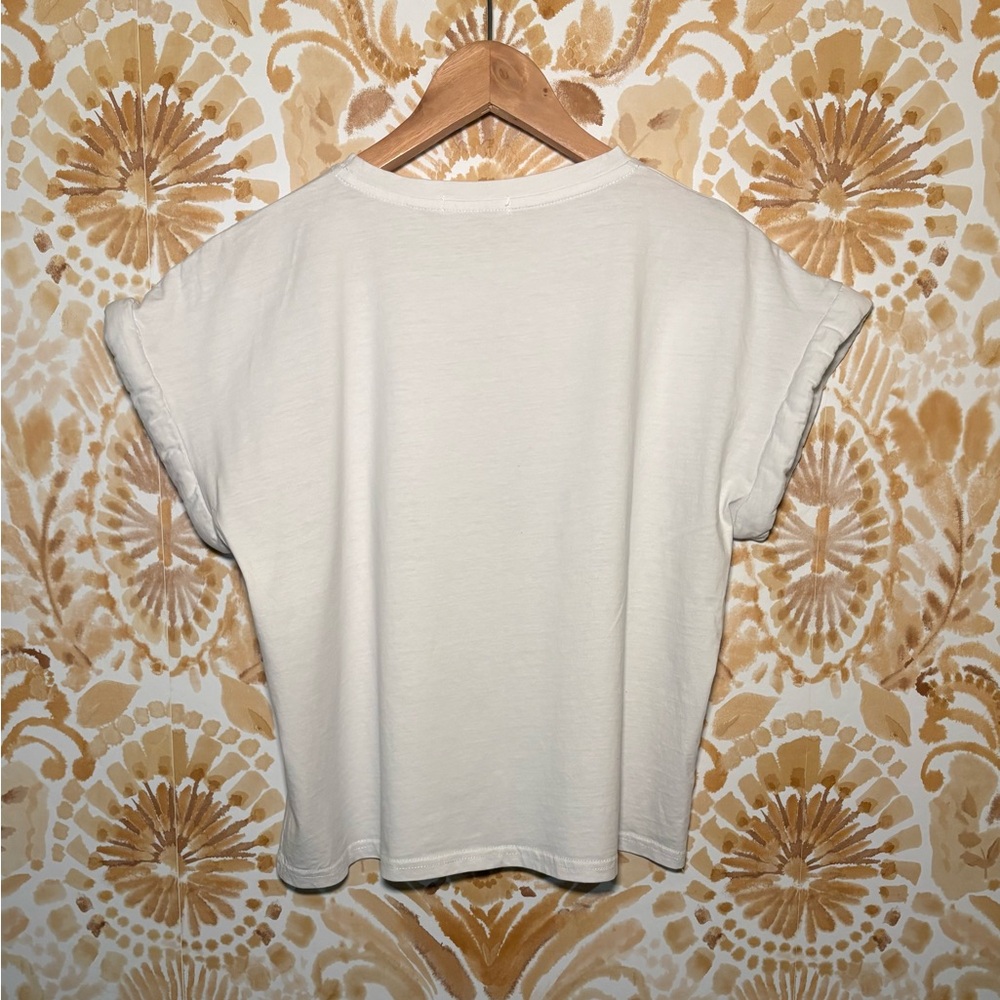 White Graphic Tee w/ Lace Overlay | Edgy Feminine Bach Print Tee | Euro C Medium - Picture 6 of 6